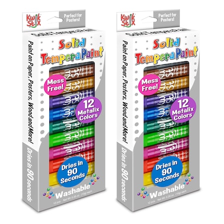 Kwik Stix Solid Tempera Paint, Metalix Colors, 12 Per Set, PK2 614